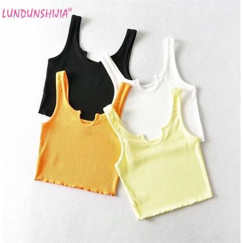 LUNDUNSHIJIA 2021 Summer Fashion Short Style Tank Top Sexy Slim Women Sleeveless Small U-Neck Crop Tops