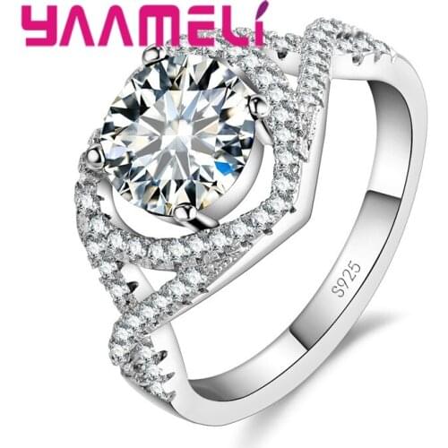 Fashion 5 Colors Shinning Crystal Round Rings For Women 925 Sterling Silver Big Wedding Ring Bohemia Jewelry