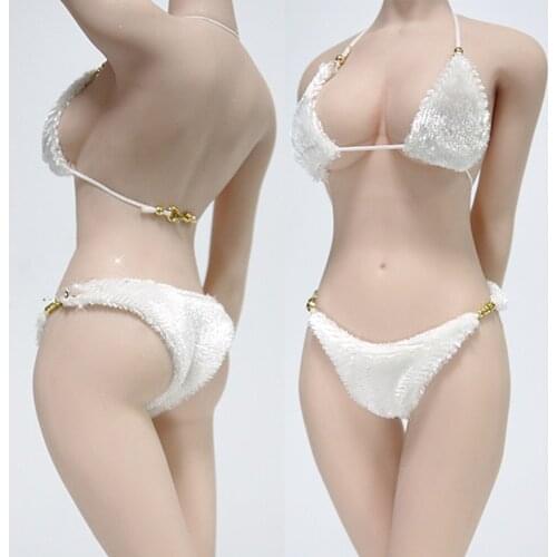 In Stock 1/6 Scale Female Figure Clothes Three-point Underwear White Sexy Plush Bikini Suit For 12'' S07C S24A Seamless Body