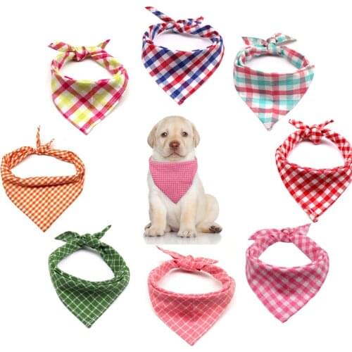 1PC Adjustable Cotton Plaid Style Pet Bandanas Cat Neck Scarf Dog Triangle Scarf Pet Collars Bib Summer Neckerchief Pet Supplies