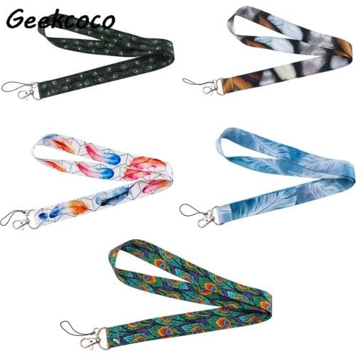10pcs/lot J2315 Cartoon feather Neck Strap Lanyard for keys ID Card Gym Mobile Phone Straps USB badge holder DIY Hang Rope