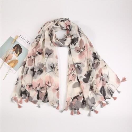 2021 Fashion Newest Floral Pattern Cotton Voile Scarf Shawls Wraps Hijabs 6Colors 10pcs/lot