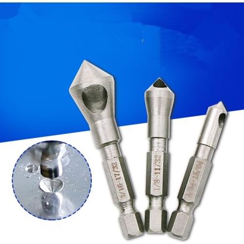 3 Pcs Oblique Chamfering Bearing Steel 1/4" Inch straight Hexagonal Shank 90 Degree Countersink Drill Bit Hex Wood Chamfer Set