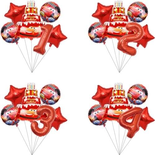6pcs Mcqueen Car Birthday Party Decorations Cake Foil Balloons Baby Shower Decor 32inch Red Number Ball Childrens Toys