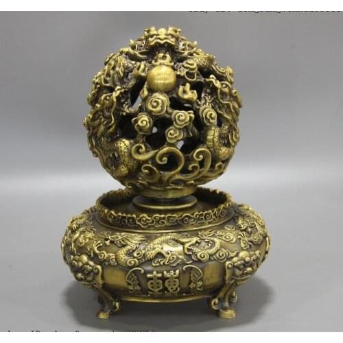 8 Chinese Palace Brass Copper FengShui Auspicious Dragon Play Bead Ball Statue