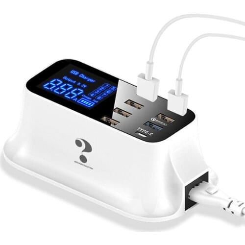 8 Port Quick Charge 3.0 USB Charger LED Display Type C Portable Charger Travel Smart Charging Station For iPhone Samsung Xiaomi