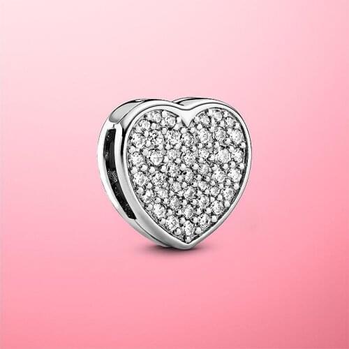 925 Sterling Silver Color Charm Beads Pave Heart Clip Reflexions Charms Bead Fit Original Pan Charm Bracelets for Women Jewelry