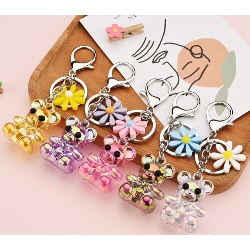 Acrylic Colorful Transparent Bear Keychain Creative Cartoon Doll Pendant Key Ring Men and Women Bag Car Keyfob Accessories