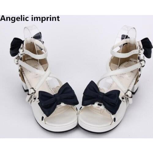 Angelic imprint woman mori girl lolita cosplay shoes lady mid heels pumps women princess summer dress sandals sweet bowtie 33-47