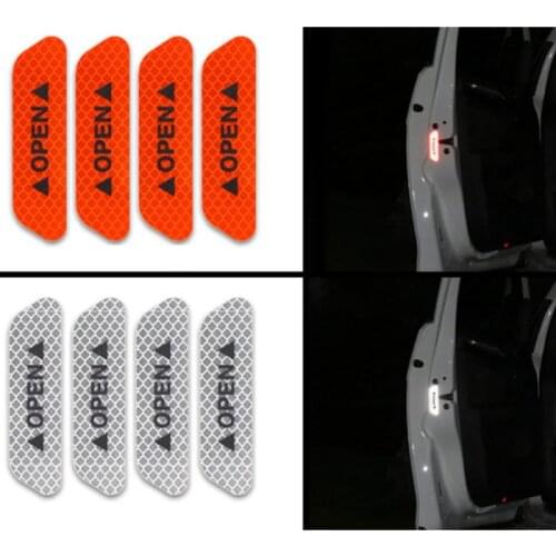 Car-styling 4pcs Car Door Sticker Decal Warning Tape Car Reflective Stickers Reflective Strips Safety Mark Automobile Stickers