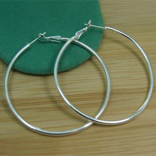 BABYLLNT 925 Sterling Silver Glossy Matte Round Circle 50mm Hoop Earrings For Woman Wedding Engagement Party Fashion Charm Jewel