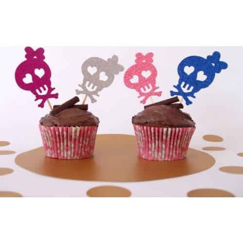 Glitter Skull birthday cupcake topper Bachelorette bridal shower food Picks wedding engagement party cake toppers
