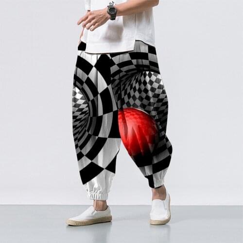 Summer New Loose Harlan Pants Visual Twist Digital Printing Mens and Womens Low Waist Tether Closure Frock Casual Pants