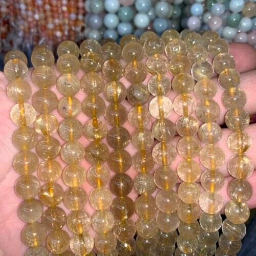 Genuine Gold Hair Rutile Quartz natural stone beads DIY loose GEM beads for jewelry making strand 15" wholesale