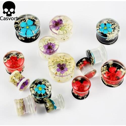 Casvort 2pcs Fashion 8mm-16mm Ear Piercing Tunnels Plugs Flowers Acrylic Gauges Design Transparent Body Jewelry