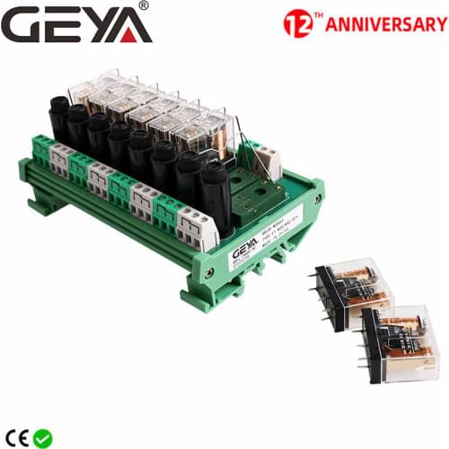 GEYA NGG2R 8 Channel Omron Relay Module for PLC Controller SPDT PLC Relay 12VDC 24VDC with Fuse Protection 8A