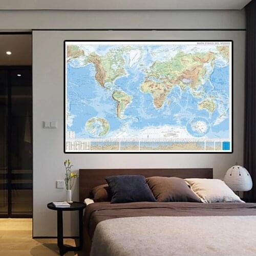 The Spanish World Orographic Map Wall Decor 5 Sizes Non-woven Canvas Painting Wall Art Poster Home Decoration School Supplies