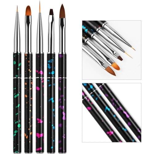 Metal Handle Drawing Liner Nail Art Brush UV Gel Polish 3D Painting Pen Tip Brushes Liner Flat Nails Nail Tools 5Pcs/Set