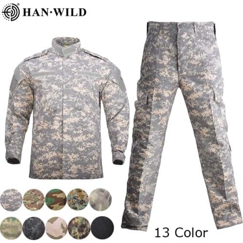 HAN WILD Tactical Uniform Set Men Camouflage Military Airsoft Clothing Knee Pads Pants Combat Shirt Hunting Suit Army Clothes