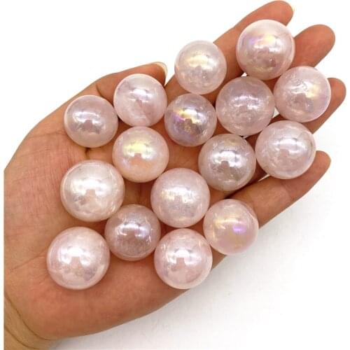 Beautiful 1/2pcs Aura Titanium Electroplated Pink Rose Crystal Quartz Ball Natural Crystal Sphere Ball Decorative Quartz Crystal