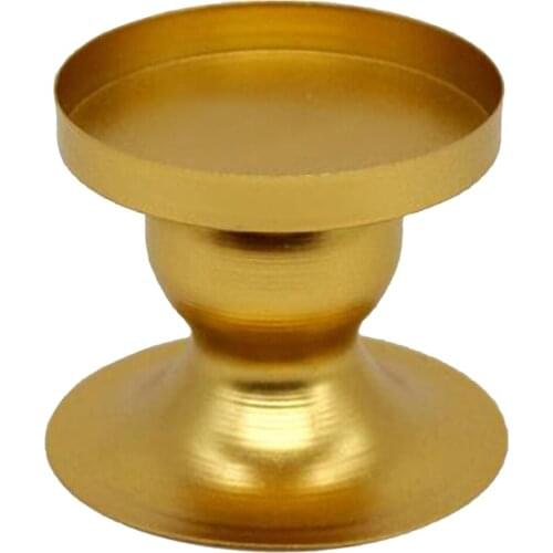Round Pillar Candle Holder Tea Light Golden Candlestick Home Table Decoration