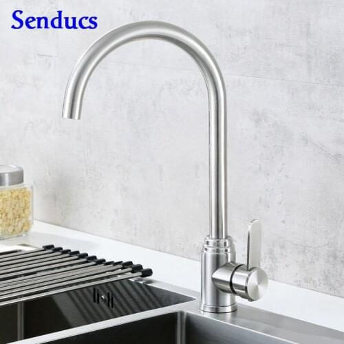 Kitchen Faucet Senducs Brushed Kitchen Sink Faucet Quality SUS304 Stainless Steel Kitchen Faucet Hot Cold Kitchen Mixer Tap