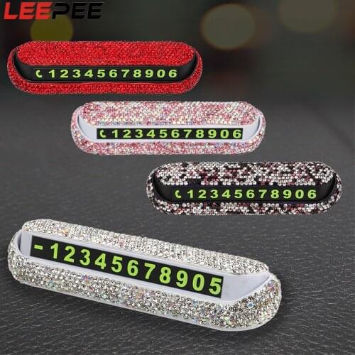 LEEPEE Auto Parking Card Car Temporary Parking Card Magnetic Adsorption Car Sticker Hideable Diamond Crystal Phone Number Plate