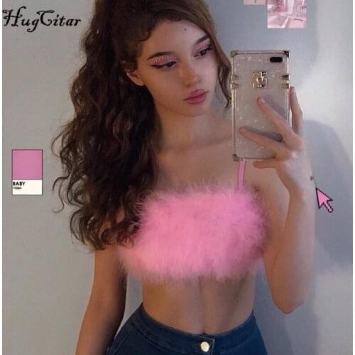Summer Fashion Womens Ladies Sexy Camis Tube Fake Fur Patchwork Crop Tops Spring Summer Autumn Clothing Steetwear
