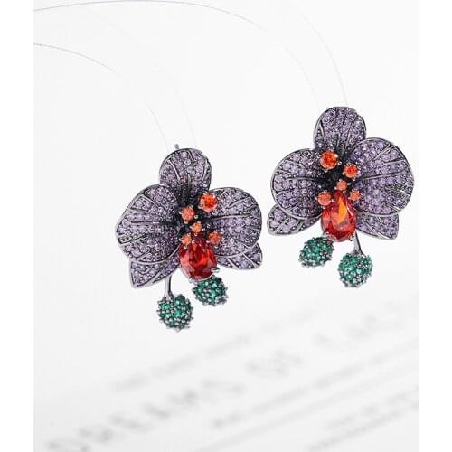Wedding Sweet Flower Earrings Micro Pave CZ Stone Petal Stud Earring 925 Silver Pin Luxury Brand Dangle Jewelry