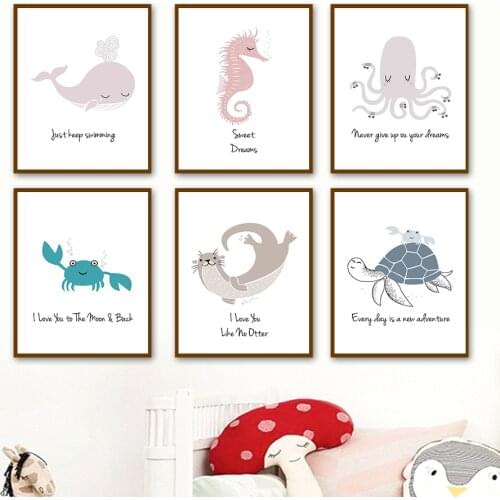 Marine Life Hippocampus Tortoise Whale Octopus Wall Art Canvas Painting Nordic Posters And Prints Wall Pictures Kids Room Decor