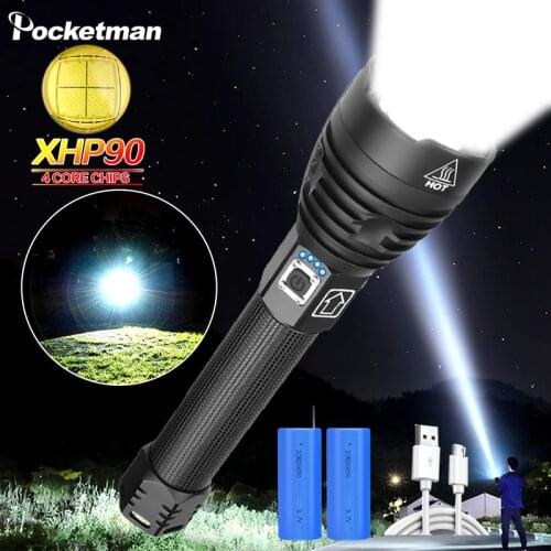 50000LM xhp90.2 most powerful led flashlight torch usb rechargeable tactical flashlights 18650 or 26650 hand lamp xhp70