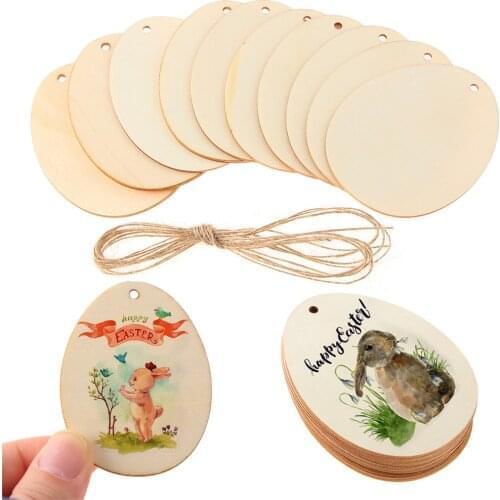 1Pack 30-150mm DIY Unfinished Happy Easter Eggs Drawing Wood Graffiti Chips Hanging Ornament Wooden Craft Easter Decoration