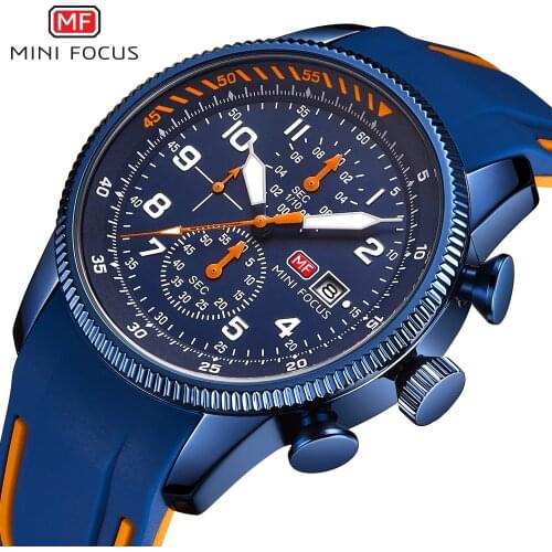 MINIFOCUS Military Top Luxury Brand Quartz Watch Man Sport Casual Cool Chronograph Wristwatch Men Blue Silicone Strap Waterproof