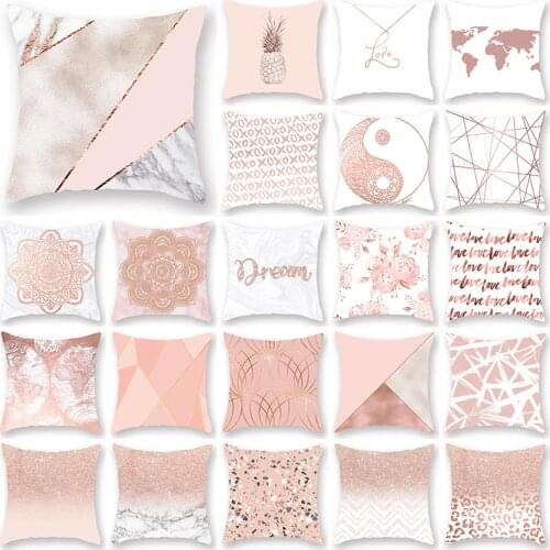 Polyester Fiber Rose Gold Geometric Pillow Cover Sofa Cushion Home Decorative Pillows Cover 01-26