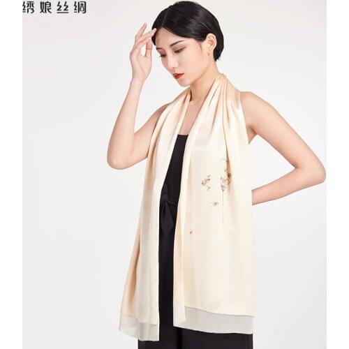 ★niang embroidery scarf mulberry silk double long scarves female hand embroidered silk suzhou silk embroidery silk shawl