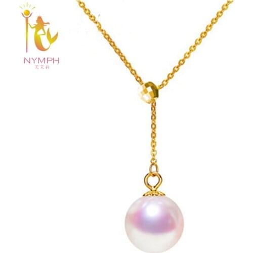 NYMPH jewelry Natural seawater Akoya 8-8.5mm Pearl Necklace Pendant Genuine 18K/AU750 Yellow Gold party gift for girl H002