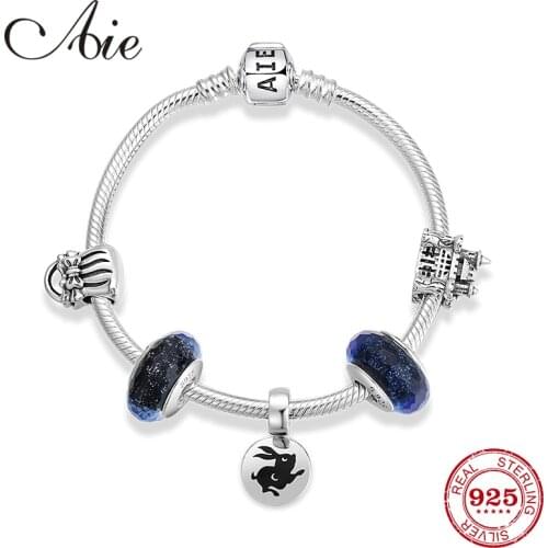 Original design 925 Sterling Silver castle charms Blue Murano Glass bead snake bone chain Finished Bracelets