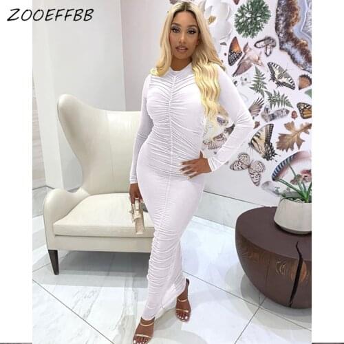 ZOOEFFBB Mesh Sheer Long Sleeve Maxi Dresses Fall Clothes for Women Birthday Outfits Fashion Sexy Club Cute Bodycon Ruched Dress