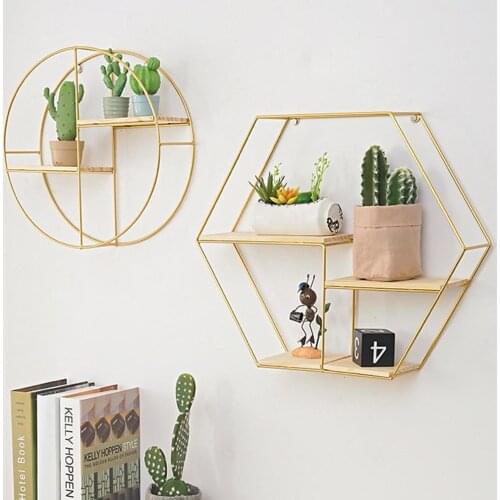 Hot Metal Wooden Storage Rack Wall Hanging Storage Holders Racks Book Figurines Flower Pot Display Shelf Home Storage Organizer