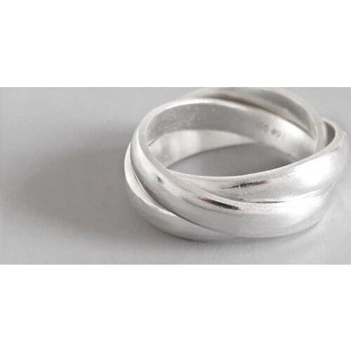 S990 Sterling Silver Jewelry Fashion Open Rings Women Frosted Dull Dloss Triple Circle Finger Ring engagement Bride Gift