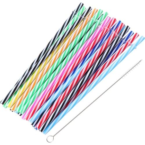 25pcs Two Colors Threaded Non-transparent Reusable Plastic Thick Drinking Straws Mason Jar Straws for Party or Home Use with Bru
