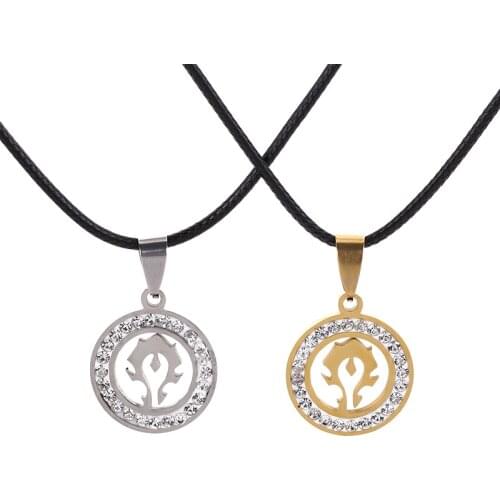 Stainless steel Jewelry Crystal Charm World of Warcraft Horde Alliance Logo Necklace Women Men Gifts