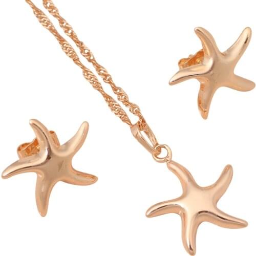 Popular Design Starfish Jewelry sets Gold Tone Necklace Stud Earrings Health Nickel & Lead free JS365A