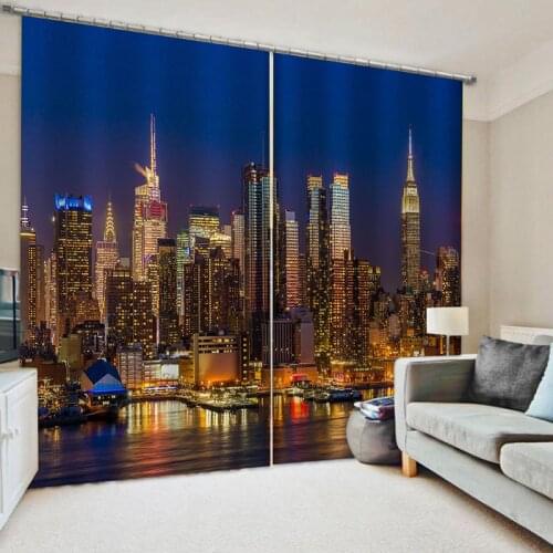 Cityscape Curtains Night View Building City Window Curtain For Living Room Office Bedroom 3D Stereoscopic Curtains Customizable