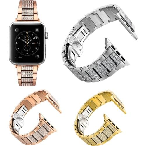 Womens Bling Links Bracelet for Apple Watch Series 3 2 1 Band Rhinestone Crystal Stainless Steel Strap for iWatch 42/38mm Belt