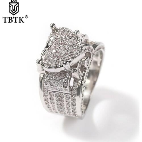 TBTK Sparkling Heart Shape Ring Full Paved Bling Cubic Zirconia Eternity Party Women ring Luxury Jewelry For Gift Dropshipping