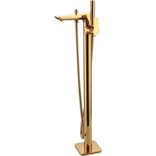 Gold/Chrome Brass Bathtub Floor Stand Faucet Mixer Single Handle Mixer Tap 360 Rotation Spout With Handshower Bath Mixer Shower