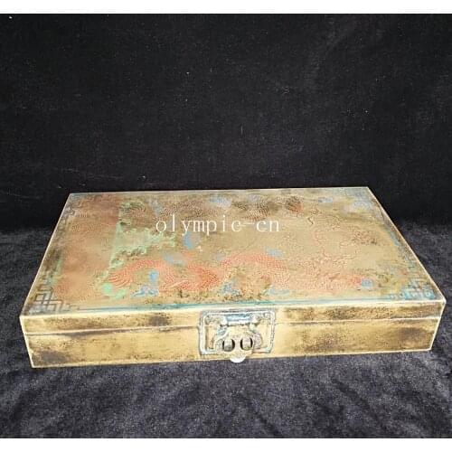 12'' Old copper handcraft carved dragon case boxes box statue