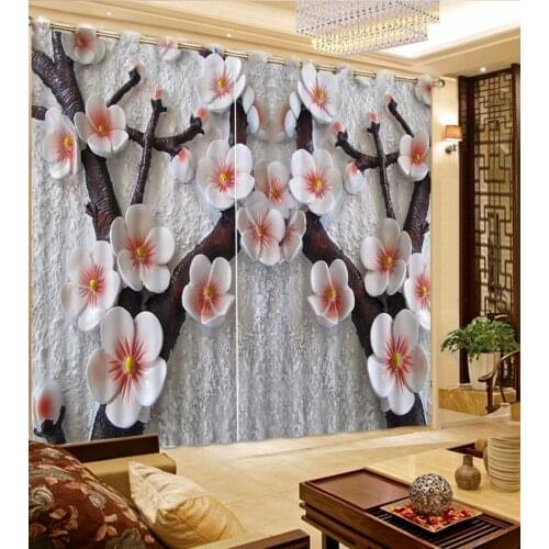 3D Curtain Home Bedroom Decoration Plum Relief 3D Bathroom Shower Curtain Custom Any Size 3D Curtain Blackout