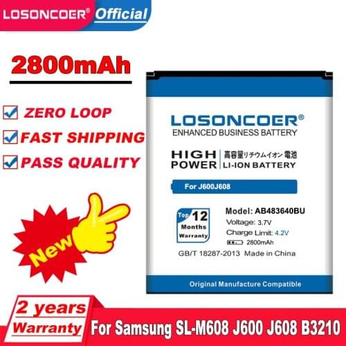 LOSONCOER 2800mAh AB483640BU Battery for Samsung SL-M608 J600 J608 B3210 C3050 E740 E748 F110 F118 F619 G618 J218 Battery